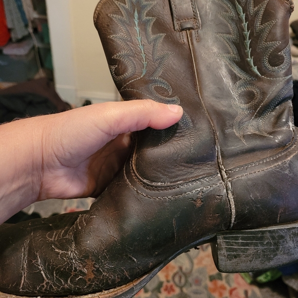 Ariat 9.5 Sport Outfitter Distressed Brown Western Cowboy Boots Blue Stitching - Picture 6 of 10